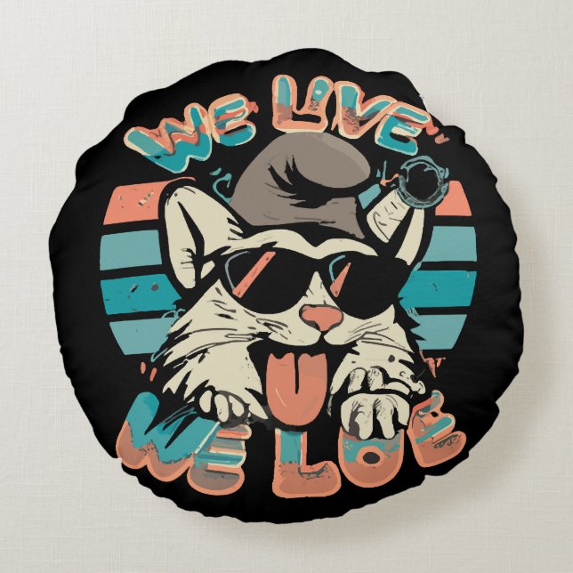 Smurf Cat - We Live We Love  Round Cushion (Back)