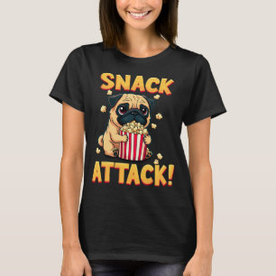 Snack Attack - Pug with Popcorn Cartoon T-Shirt