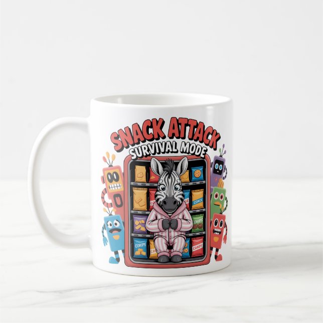 Snack Attack Survival Mode Funny Zebra Coffee Mug (Left)