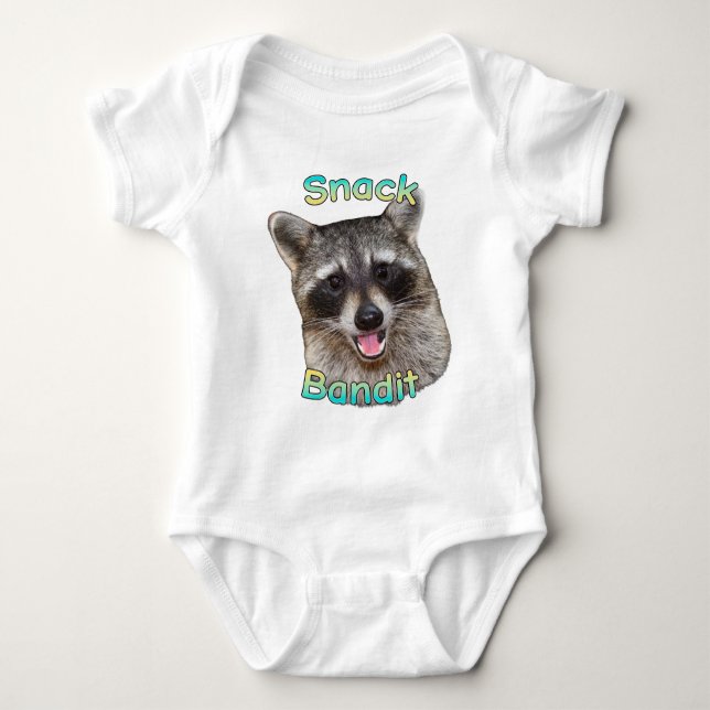 Snack Bandit Funny Racoon Baby Bodysuit – Cute An (Front)