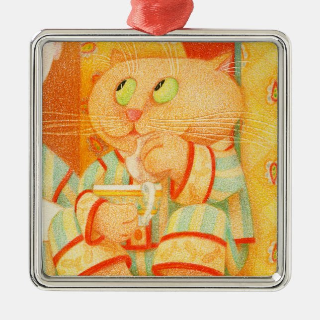 SNACK KITTY Premium Square Ornament (Front)