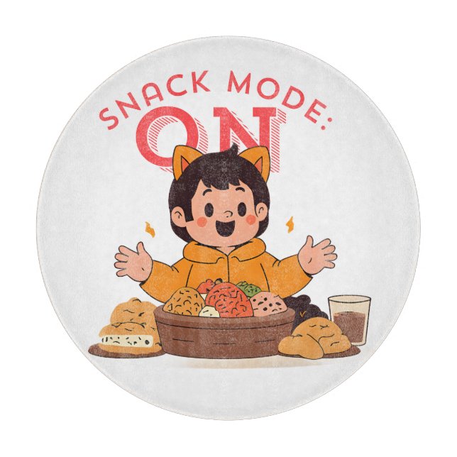 Snack Mode: ON – Cute Cartoon Character with Snack Cutting Board (Front)