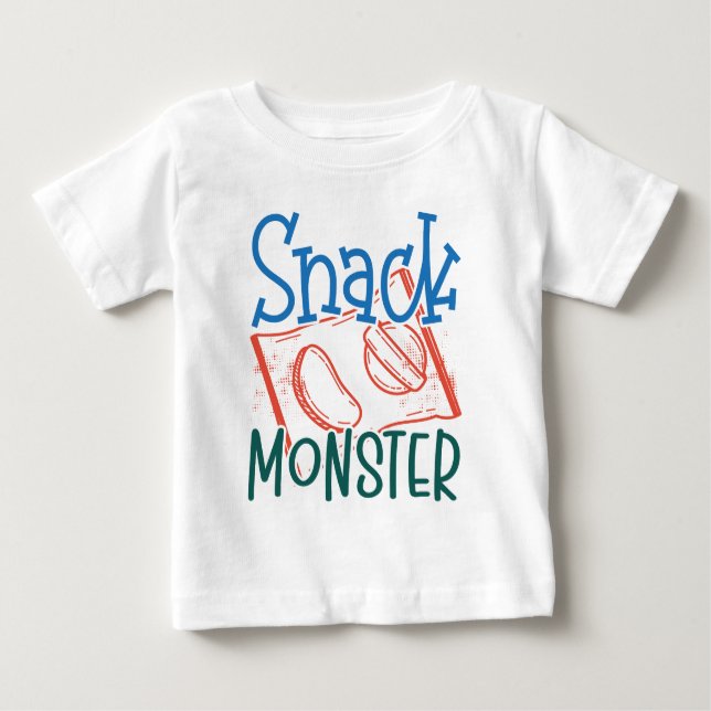 Snack Monster Funny and Cute Baby White T-Shirt (Front)