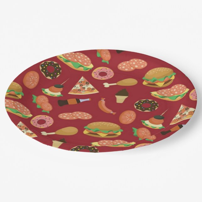 Snack Time Red Picnic Paper Plate (Angled)