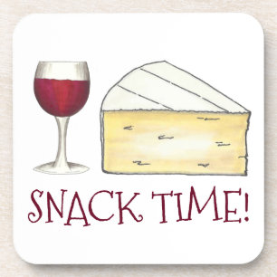 Snack Time! Red Wine Glass Brie Cheese Foodie Gift Coaster