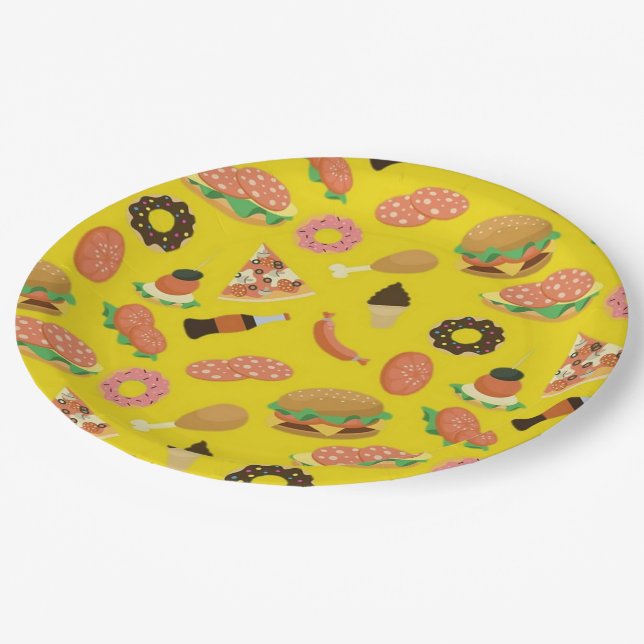 Snack Time Yellow Picnic Paper Plates (Angled)