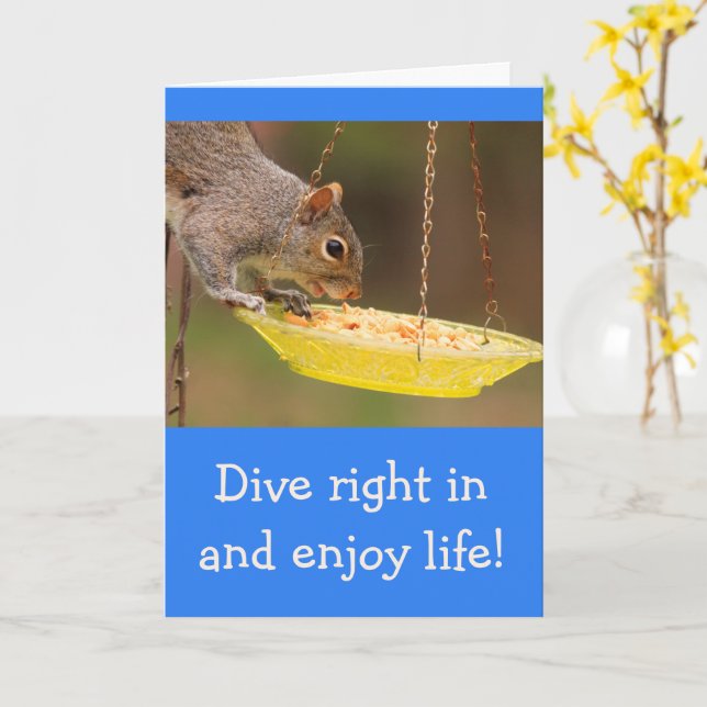 Snacking Squirrel Birthday Card (Yellow Flower)