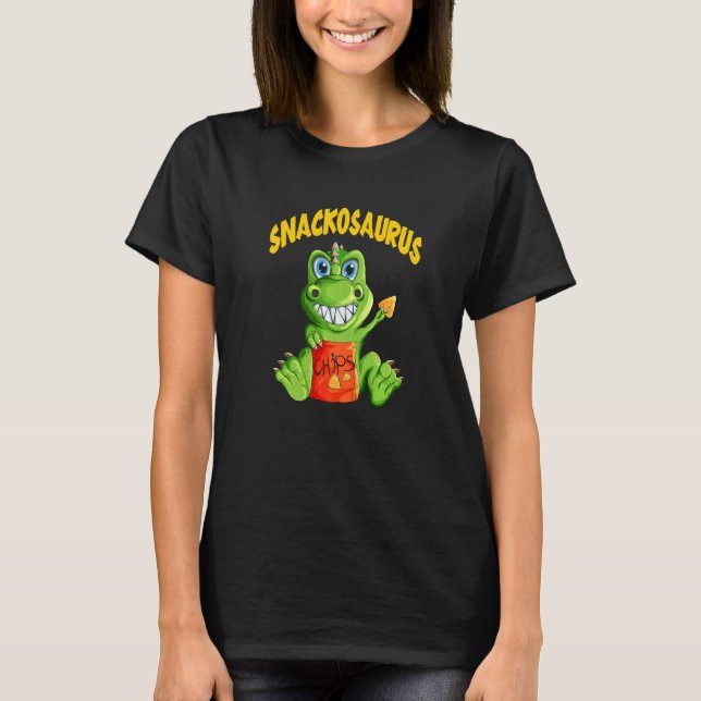 Snacks Dinosaur Tyrannosaurus Snacking Chips Snack T-Shirt (Front)