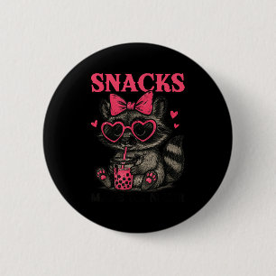 Snacks Make Me Nicer Funny Colourful Racoon With S 6 Cm Round Badge