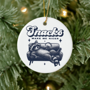 Snacks Make Me Nicer Funny Raccoon Animal Tacos Ceramic Ornament