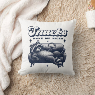 Snacks Make Me Nicer Funny Raccoon Animal Tacos Cushion