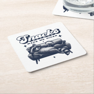 Snacks Make Me Nicer Funny Raccoon Animal Tacos Square Paper Coaster