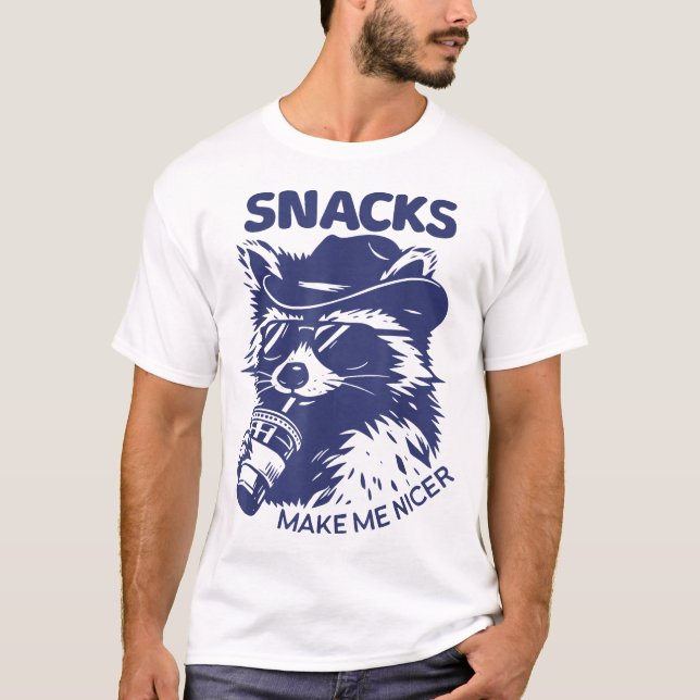 Snacks Make Me Nicer Racoon Animal Sarcastic  T-Shirt (Front)
