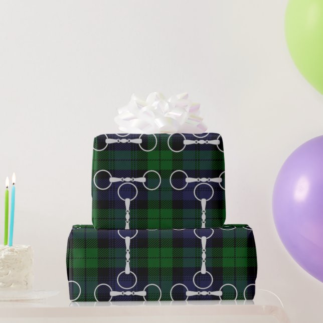 Snaffle bit and plaid wrapping paper (Party Gifts)