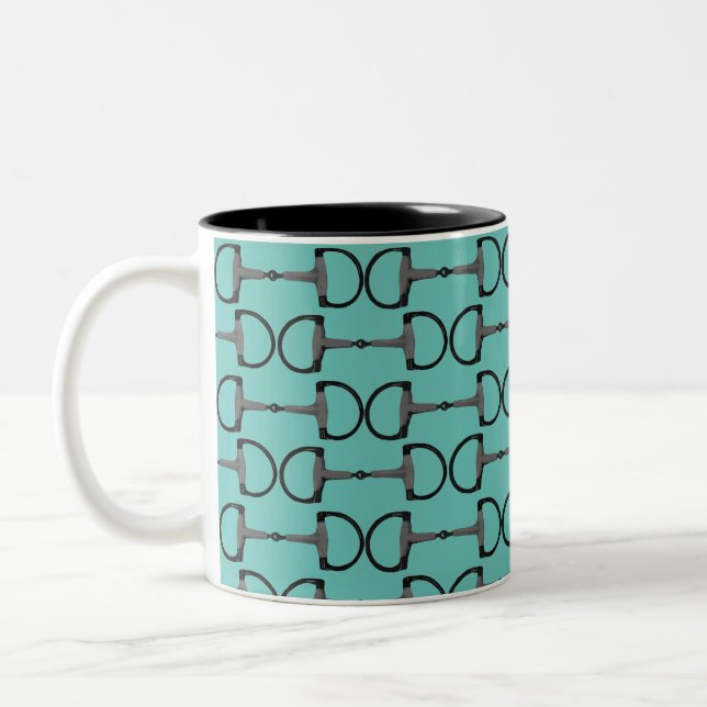 Snaffle Horse Bit Pattern Equestrian Two-Tone Coffee Mug (Left)