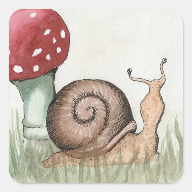 Snail and Mushroom Square Sticker (Front)