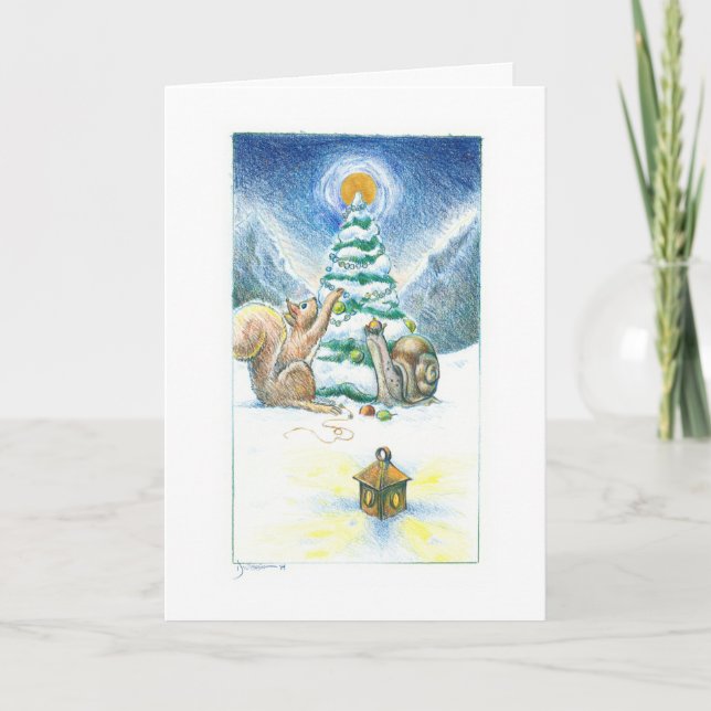 Snail and Squirrel III: Decorating Holiday Card (Front)