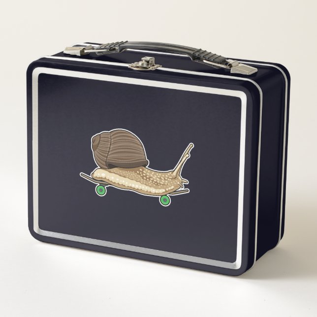 Snail as Skater with Skateboard Metal Lunch Box (Front)