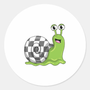 Snail at Chess with Chessboard Classic Round Sticker