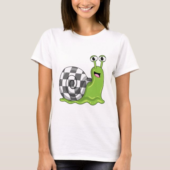 Snail at Chess with Chessboard T-Shirt (Front)
