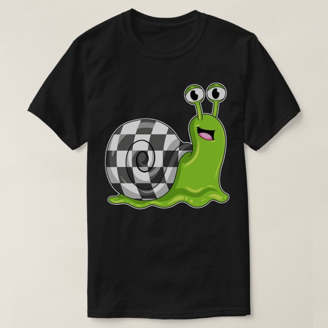 Snail at Chess with Chessboard T-Shirt (Design Front)