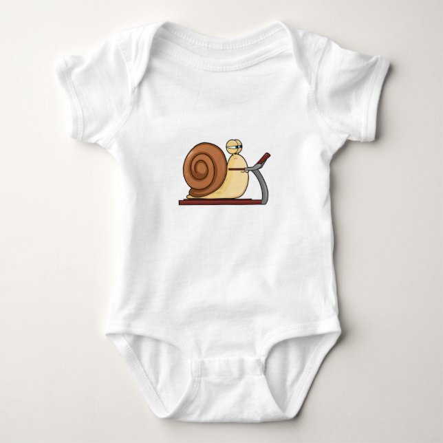 Snail at Jogging on Treadmill Baby Bodysuit (Front)