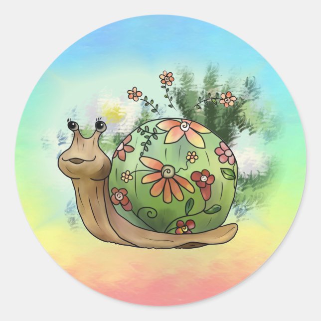 snail at the pond classic round sticker (Front)