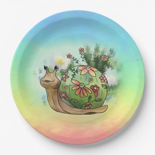 snail at the pond paper plate (Front)