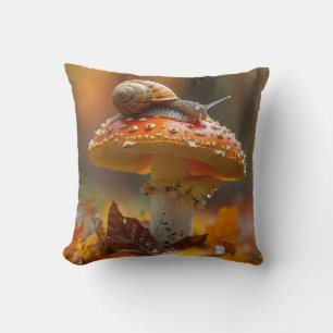 Snail atop the mushroom cute nature scene cushion