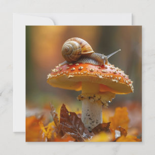 Snail atop the mushroom cute nature scene holiday card
