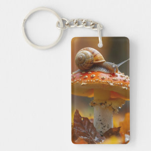 Snail atop the mushroom cute nature scene key ring
