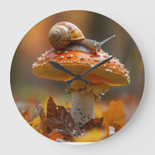 Snail atop the mushroom cute nature scene large clock