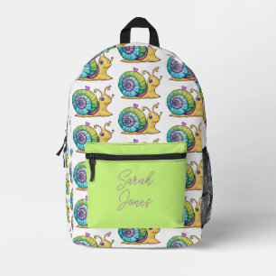 snail backpack, one of a kind personalise printed backpack