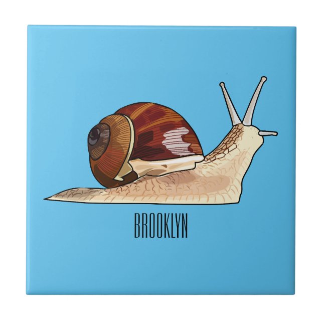 Snail cartoon illustration ceramic tile (Front)