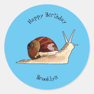 Snail cartoon illustration classic round sticker