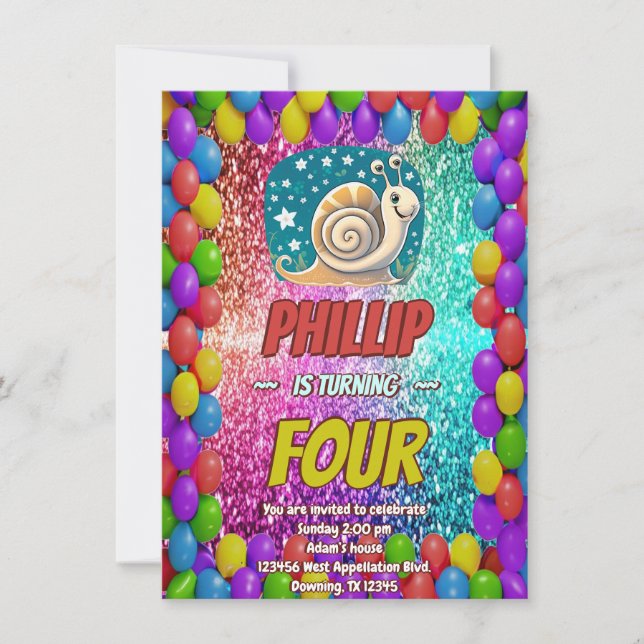 Snail Custom character birthday invite (Front)