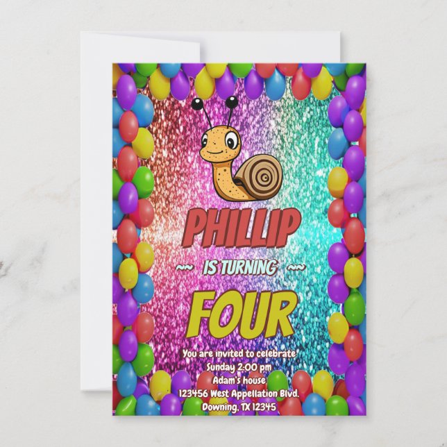 Snail Custom character birthday invite (Front)