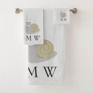 Snail Design Monogrammed Any Colour Background Bath Towel Set