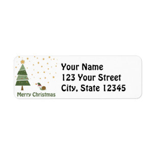 Snail Elf Christmas Scene Return Address Label