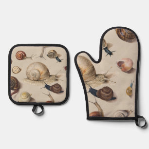 Snail Garden Pet Gastropod Slug Botanical Snails Oven Mitt & Pot Holder Set