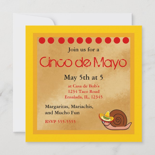 Snail in Sombrero Cinco de Mayo Invitation (Back)