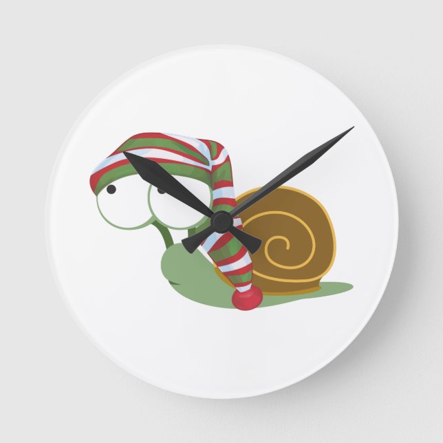 Snail in winter cap round clock (Front)