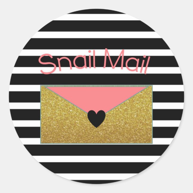 Snail Mail Sticker - black and white stripes gold (Front)