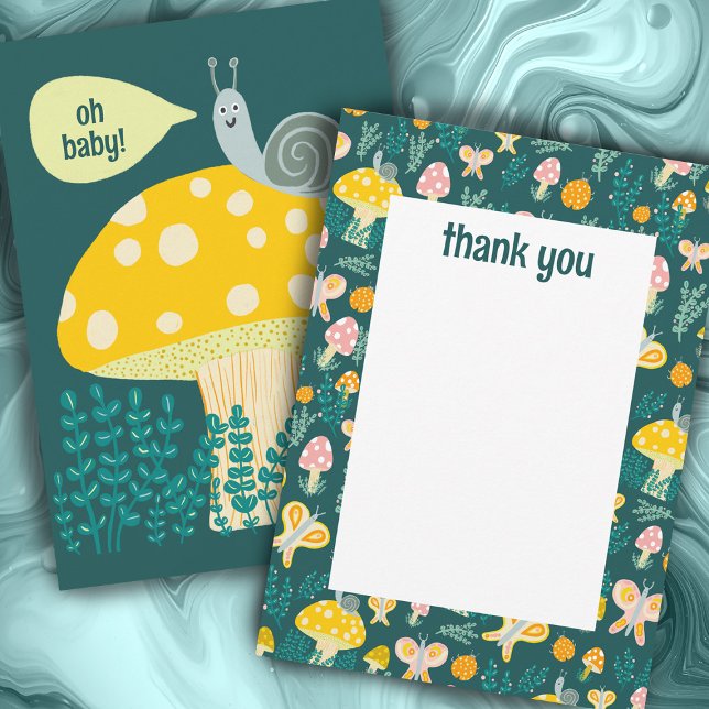 Snail Mushroom Cute Adorable CUSTOM BABY SHOWER  Thank You Card (Snail Mushroom Cute Adorable CUSTOM BABY SHOWER Thank You Card
)