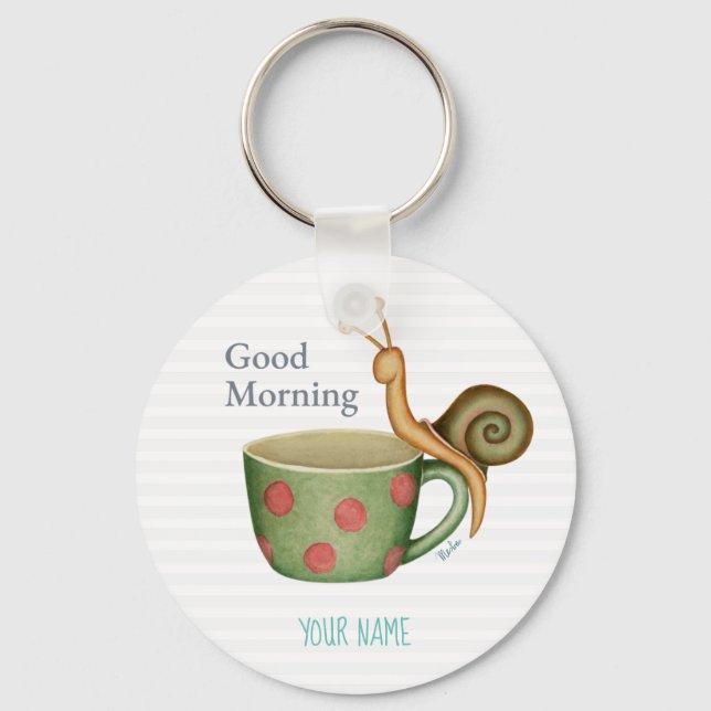 Snail On a Coffee Cup  Key Ring (Front)