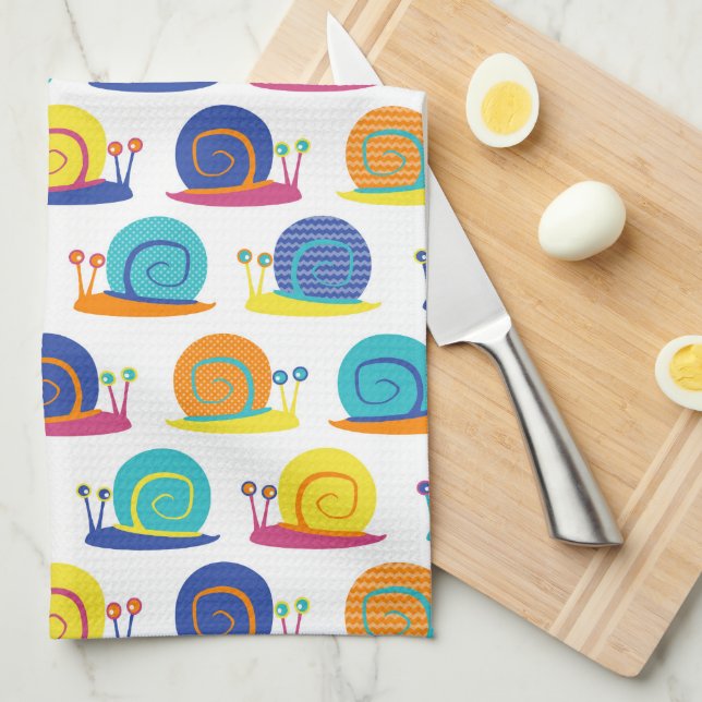 Snail Party Pattern Tea Towel (Quarter Fold)