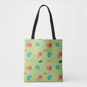 Snail pattern on green tote bag