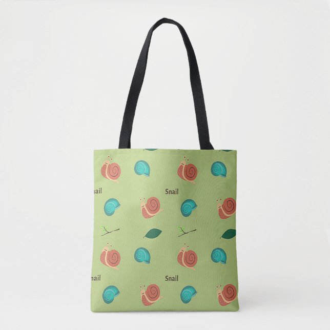 Snail pattern on green tote bag (Front)