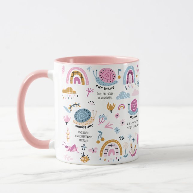 Snail Positive Thinking, Pink Coffee Mug, 11oz Mug (Left)