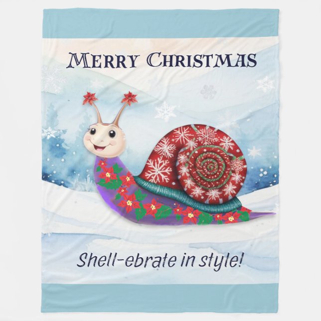 Snail Pun Humourous Funny Merry Christmas Picture Fleece Blanket (Front)